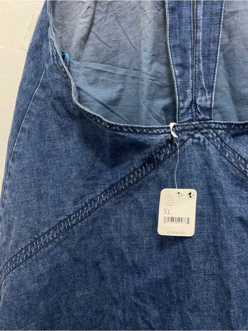 Free People Rising Sun Mini Denim Halter Dress Sz XL - Picture 9 of 12